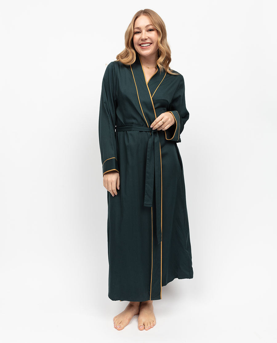 John Lewis Cece Shimmer Fleece Dressing Gown, Dark Green at John Lewis &  Partners